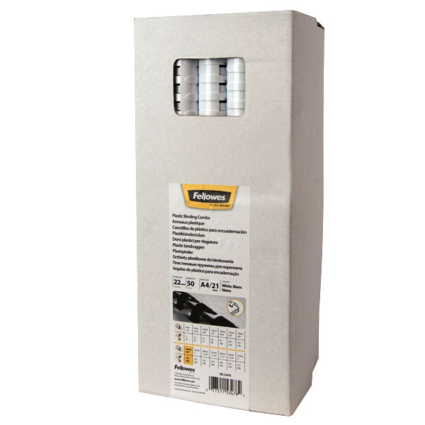 Пружина пластиковая Fellowes, 22 мм. Цвет: белый, 50 шт., шт