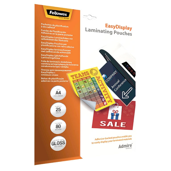 Пленка для ламинирования EasyDisplay с клеевым слоем, А4 Fellowes Admire, 80 мкм, 25 шт., шт