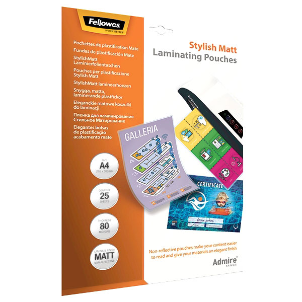 Пленка для ламинирования Stylish Matt стильное матирование, А4 Fellowes Admire, 80 мкм, 25 шт., шт