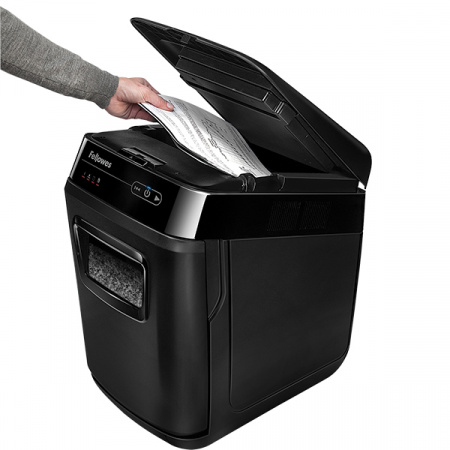 Шредер Fellowes® AutoMax® 200M микрорезка, автоподача, DIN P-5, 2х14 мм, 200 лст. 32 лтр.
