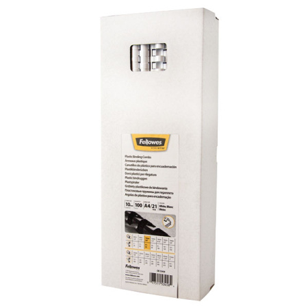 Пружина пластиковая Fellowes, 10 мм. Цвет: белый, 100 шт., шт