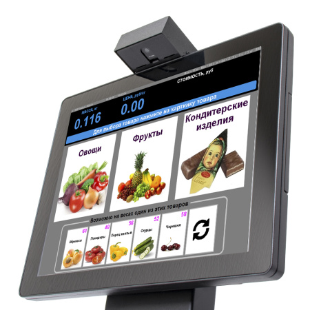 Весы с печатью этикетки POSCenter PC200C3V2 Intropy с камерой распознавания товара (15", емкостной, RAM 2Gb/HDD 500Gb) Windows 7, черный моноблок Flytech