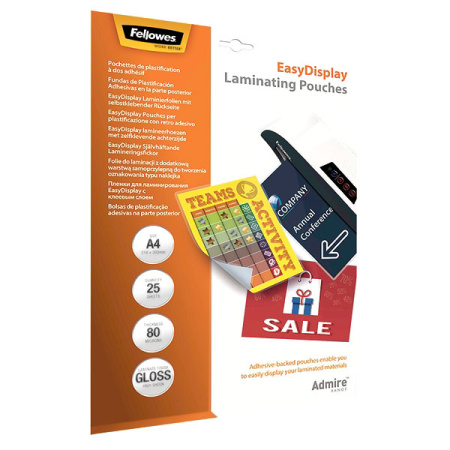Пленка для ламинирования EasyDisplay с клеевым слоем, А4 Fellowes Admire, 80 мкм, 25 шт., шт