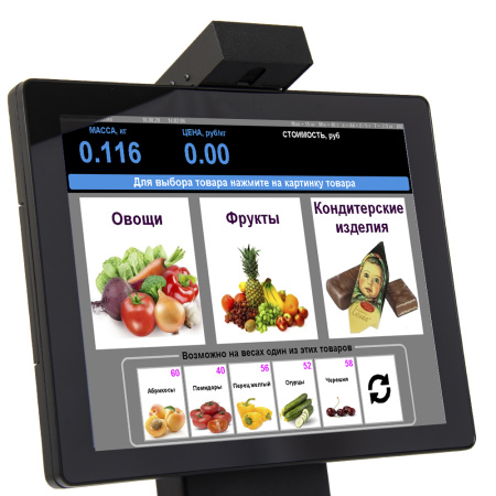 Весы с печатью этикетки POSCenter PC200C3V2 Intropy с камерой распознавания товара (15", емкостной, RAM 2Gb/HDD 500Gb) Windows 7, черный моноблок Flytech