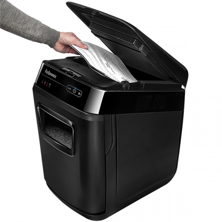 Шредер Fellowes® AutoMax® 150C, автоподача, DIN P-4, 4х38мм, 150лст. авто, 8 ручн., 32 лтр., авторев